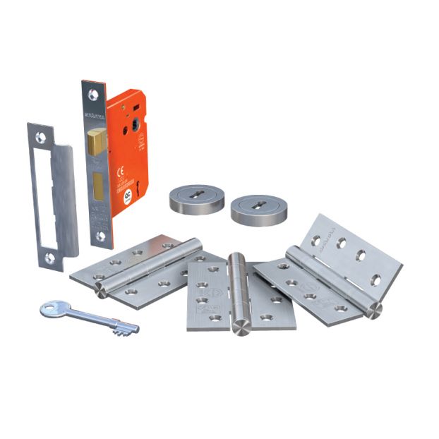 Satin Chrome Lock and Hinge Door Pack 76mm